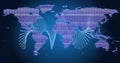 Displaying digital world map over blue gradient showing lit pixel clusters, blue dotted arrays Royalty Free Stock Photo