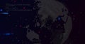 Displaying dot matrix globe rotating within dark data environment with binary code and colored dots Royalty Free Stock Photo