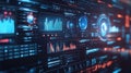 Displaying futuristic data analytics dashboard interface with information and charts Royalty Free Stock Photo