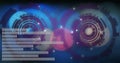 Displaying futuristic interface on digital screen, with overlapping circular graphics and data bars Royalty Free Stock Photo