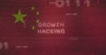 Displaying glitchy GROWTH HACKING text on digital dashboard, with green stars and binary code Royalty Free Stock Photo