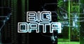 Displaying glowing BIG DATA overlay on server racks in data center, with cables and blinking lights Royalty Free Stock Photo