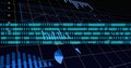 Displaying glowing binary band overlaying grid dashboard, with bar chart, pie chart and line graph Royalty Free Stock Photo