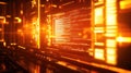 Displaying glowing orange digital code and data flowing Royalty Free Stock Photo