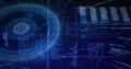 Displaying holographic circular HUD rotating in virtual data space, showing code streams and charts Royalty Free Stock Photo
