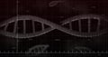 Displaying horizontal DNA double helix on console screen, with grid, scale markers, numeric labels Royalty Free Stock Photo