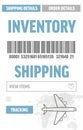 Displaying infographic UI showing inventory, shipping tabs, barcode and track button Royalty Free Stock Photo