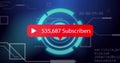 Displaying interface on blue gradient, featuring red subscriber bubble with play icon and teal HUD Royalty Free Stock Photo