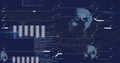 Displaying interface showing code fragments, bar charts and globe icons on screen, data monitoring Royalty Free Stock Photo