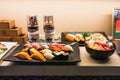 Displaying Japanese food placed on the shelf restaurant floor in Gateway Shopping Mall at Sukhumvit Road Ekamai Bangkok Thailand