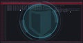 Displaying large stylized shield centered on dark security screen, with hex dump and Nmap output Royalty Free Stock Photo