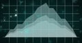 Displaying layered area graphs rising and falling on dark teal grid, with glowing nodes Royalty Free Stock Photo