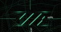 Displaying map grid in interface with binary overlay, numeric readouts, cyan slanted bars and lines Royalty Free Stock Photo