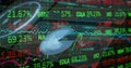 Displaying market data overlay at trading dashboard with ticker symbols, percentages and charts Royalty Free Stock Photo