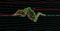 Displaying multi-colored waveform lines on dark analytics screen, with teal grid and numeric labels Royalty Free Stock Photo