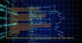 Displaying navy interface showing C code lines on screen, with overlays and zigzag graph nodes Royalty Free Stock Photo