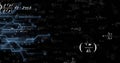 Displaying neon-blue circuit network intersecting math formulas on black background, copy space Royalty Free Stock Photo
