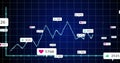 Displaying neon-cyan jagged line graph tracking engagement on navy-blue UI, with 5760 heart tooltip Royalty Free Stock Photo