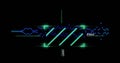Displaying neon-green frame on screen, corner arrows, slanted bars, blue streams, labels 1227,2466 Royalty Free Stock Photo
