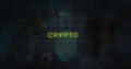 Displaying neon padlock icon and fingerprint on dark digital interface, glowing CRYPTO text Royalty Free Stock Photo