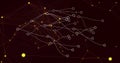 Displaying network linking white nodes in dark burgundy with glowing yellow points and gray lines Royalty Free Stock Photo