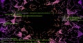 Displaying network visualization on digital screen, with glowing meshes and scrolling green code Royalty Free Stock Photo