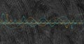 Displaying overlapping teal and gold sine waves on abstract background, with fingerprint ridges Royalty Free Stock Photo