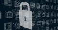 Displaying padlock hovering over digital interface, with briefcase, chart, envelope and gear icons Royalty Free Stock Photo