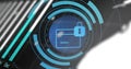 Displaying padlock icon and card outline on security dashboard, streaming binary code amid streaks Royalty Free Stock Photo