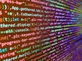 Displaying program code on computer. Developing programming binar. Writing program code on computer. Desktop PC monitor photo. Royalty Free Stock Photo