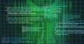 Displaying programming code overlay floating across digital grid interface, with loop constructs Royalty Free Stock Photo