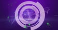 Displaying purple sphere rotating with ring segments, waveforms in digital interface, green icons Royalty Free Stock Photo