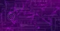 Displaying purple translucent panels in virtual interface, showing code blocks, data charts Royalty Free Stock Photo