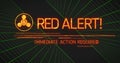 Displaying red alert graphic with hazard icon on digital interface, with neon bars and grid lines Royalty Free Stock Photo