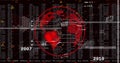 Displaying red 3D globe at command center display, with data panels and hexagon grids Royalty Free Stock Photo