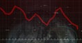 Displaying red fluctuating line graph on dark grid dashboard interface, with numeric data labels Royalty Free Stock Photo