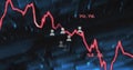 Displaying red line chart falling in data dashboard, with gray avatars and numerical labels Royalty Free Stock Photo