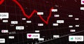 Displaying red line chart on grid screen, with floating thumbs-up heart user icons values Royalty Free Stock Photo