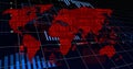 Displaying red world map floating on cybersecurity interface, with malware icons and binary code Royalty Free Stock Photo