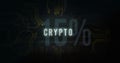 Displaying stylized 15% CRYPTO text hovering over technology interface, with circuit board traces Royalty Free Stock Photo