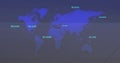 Displaying stylized digital world map filling interface screen, with teal numeric overlay labels Royalty Free Stock Photo