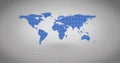 Displaying stylized dotted world map on light grey backdrop, with pale green binary data motifs Royalty Free Stock Photo