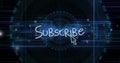 Displaying subscribe button with clicking cursor on HUD, with circular numeric grid and circuits Royalty Free Stock Photo