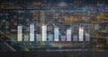 Displaying vertical bar chart over blurred city skyline, with numeric labels line graph grid lines Royalty Free Stock Photo