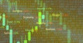 Displaying visualization on screen with candlestick bars, binary stream, colored percentages Royalty Free Stock Photo
