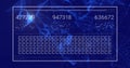 Displaying white overlay rendering numeric codes with bar graphs and grid in blue network backdrop Royalty Free Stock Photo