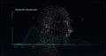 Displaying wireframe head composed of binary digits in data analysis interface, with 3D mesh graph Royalty Free Stock Photo