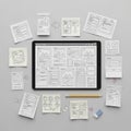 Displaying wireframe sketches for a website or app interface Royalty Free Stock Photo