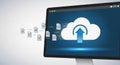 Displays a cloud computing icon with an upward arrow symbolizing Royalty Free Stock Photo
