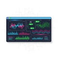 Displays include multicolored frequency spectra and line graphs showcasing Royalty Free Stock Photo